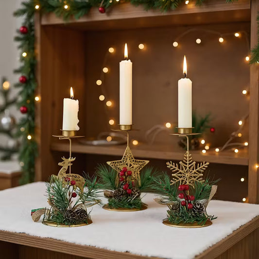 3pcs Gold Christmas Candle Holders