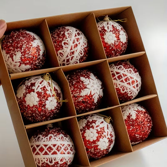 9pcs Red Snowflake Ornaments