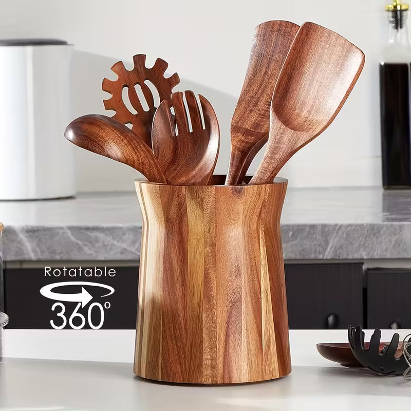 Acacia Wood Rotating Utensil Holder