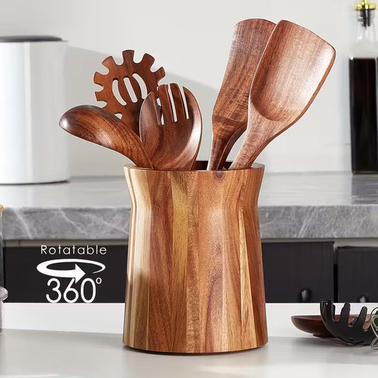Acacia Wood Rotating Utensil Holder
