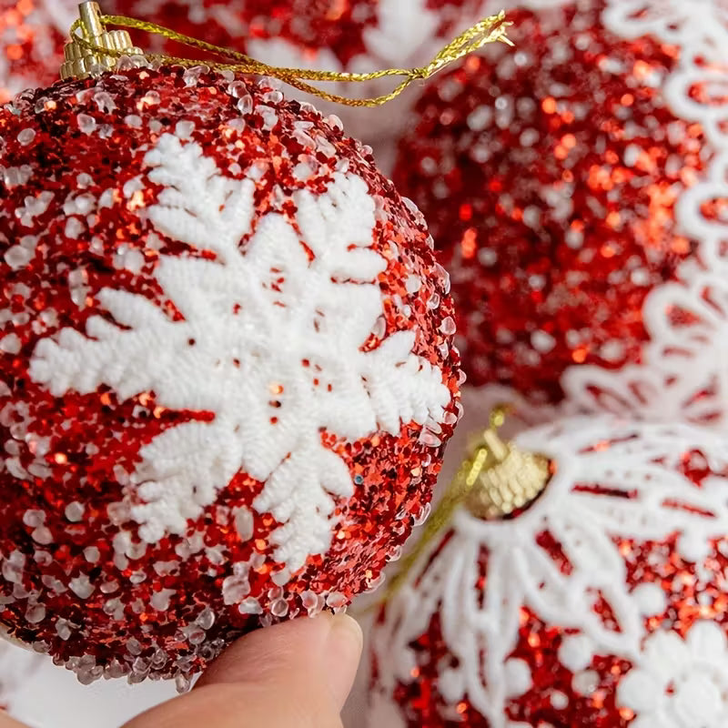9pcs Red Snowflake Ornaments