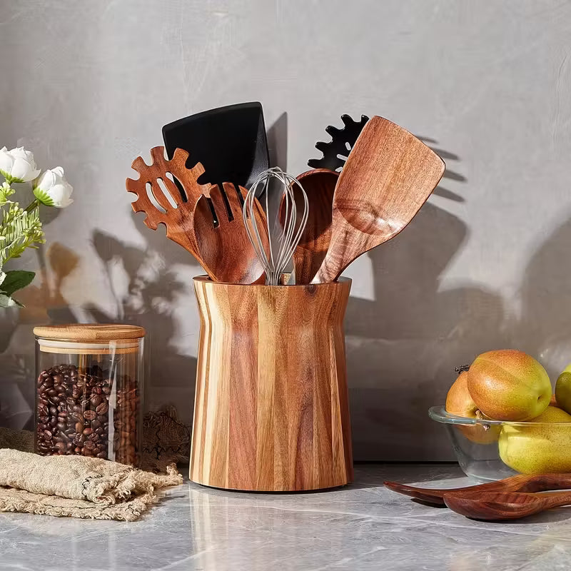 Acacia Wood Rotating Utensil Holder