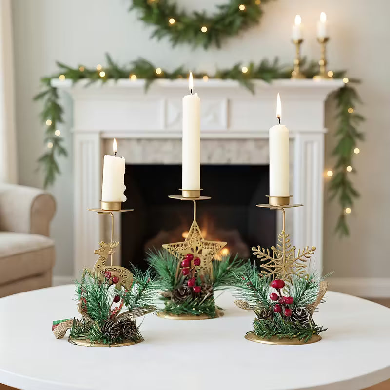 3pcs Gold Christmas Candle Holders