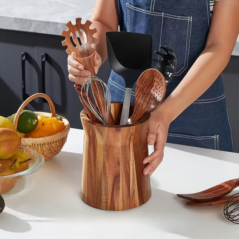 Acacia Wood Rotating Utensil Holder