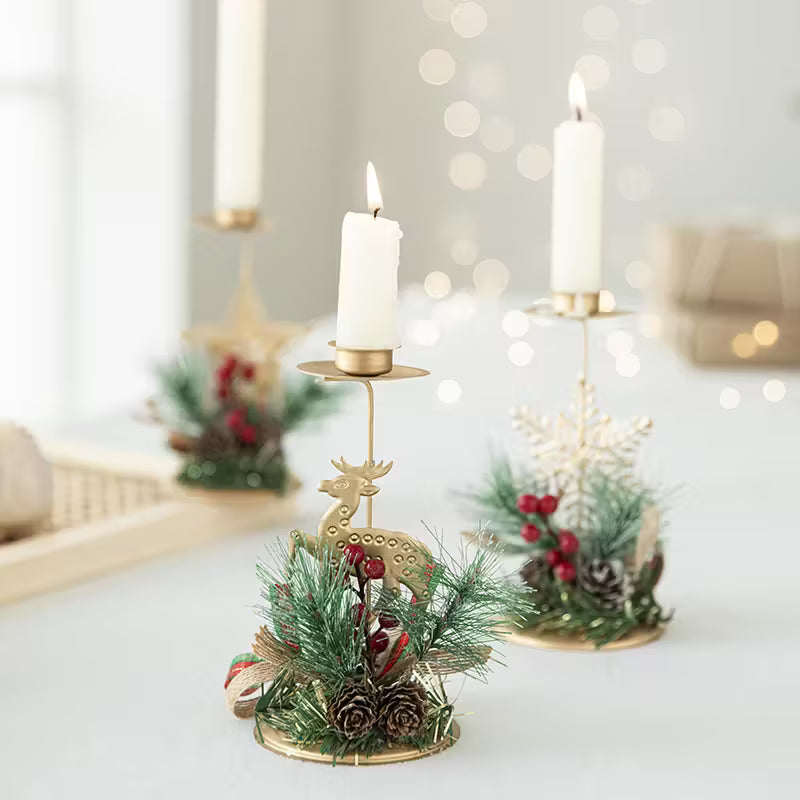 3pcs Gold Christmas Candle Holders